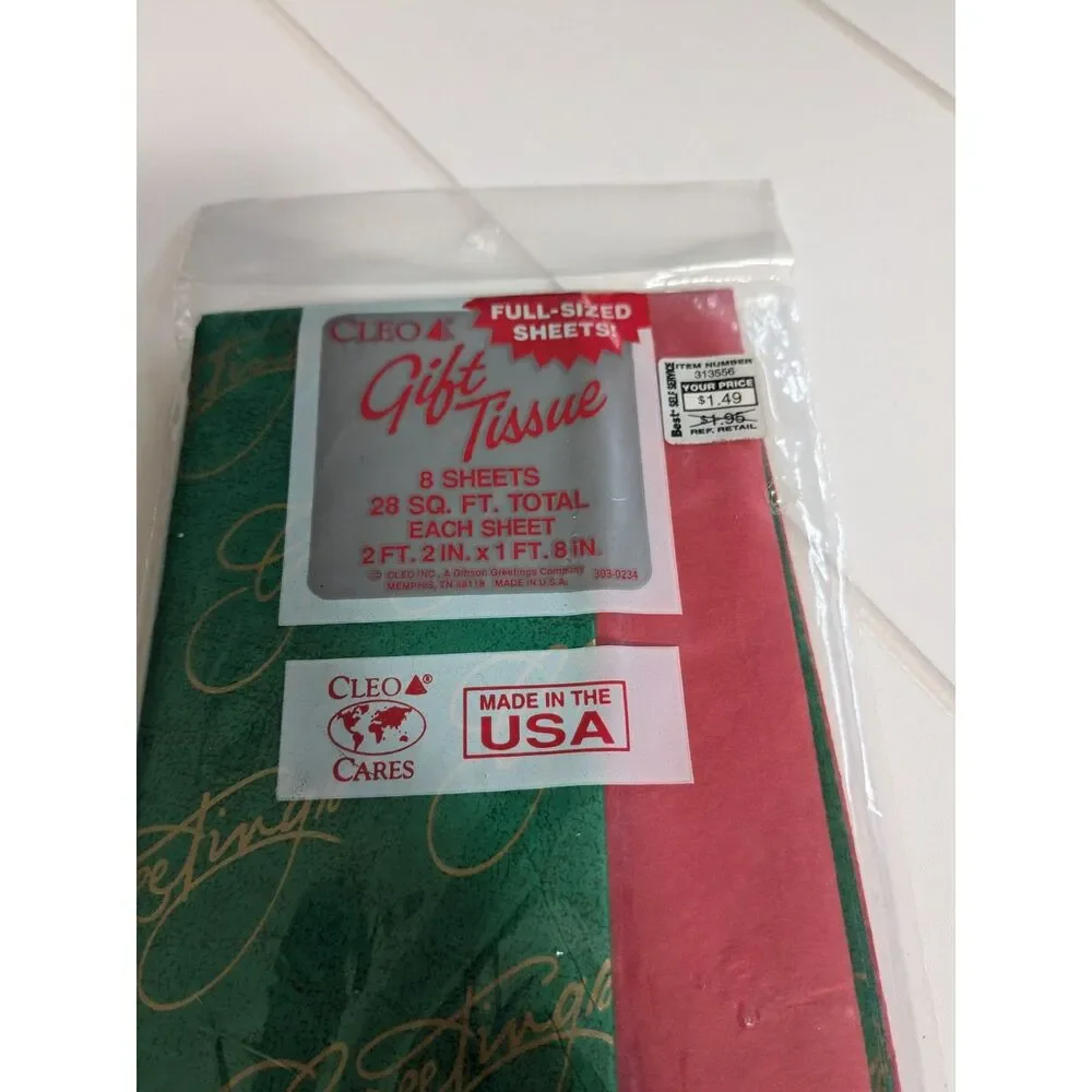 Vtg Cleo Holiday Gift Tissue Paper - 2 Sealed Packs - 8 Sheets in ea.